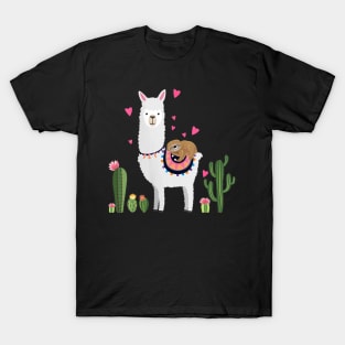 Sloth Riding Llama Valentines Day Hearts Love Shirt T-Shirt